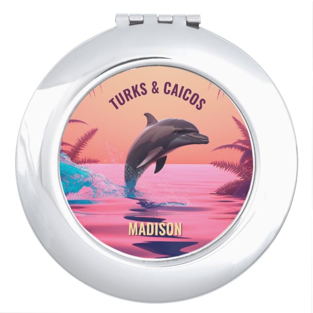 Custom Name & Destination Dolphin Compact Mirror (Front)