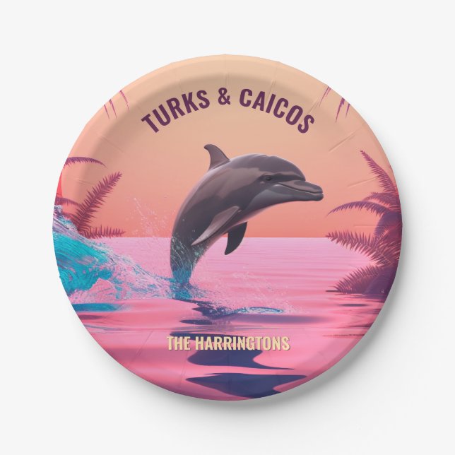 Custom Name & Destination Dolphin Paper Plates (Front)