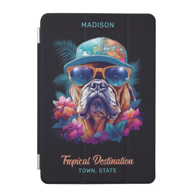 Custom Name & Destination Tropical Vacation Dog iPad Mini Cover (Front)