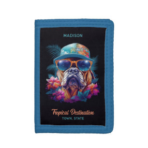 Custom Name & Destination Tropical Vacation Dog Trifold Wallet