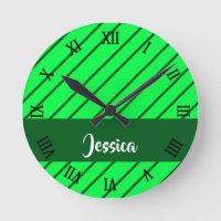 Custom name diagonal stripes round clock