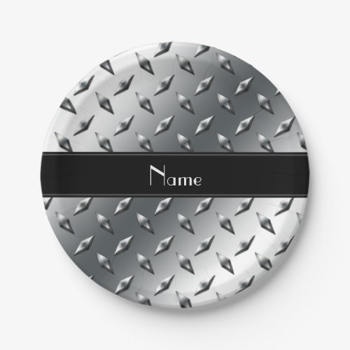 Custom name diamond plate steel black stripe