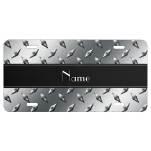 Custom name diamond plate steel black stripe