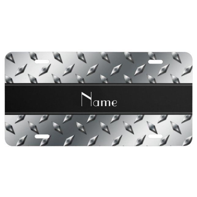Custom name diamond plate steel black stripe (Front)