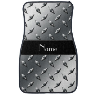 Custom name diamond plate steel black stripe car mat