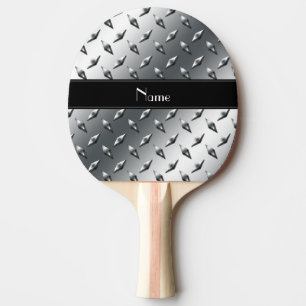 Custom name diamond plate steel black stripe Ping-Pong paddle