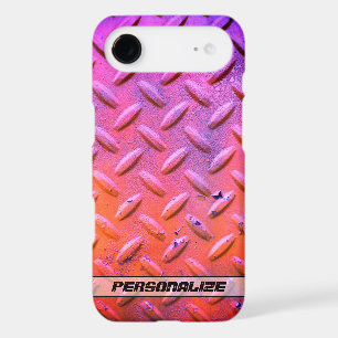 Custom Name Diamond Plate Steel Purple and Orange iPhone 17 Air Case