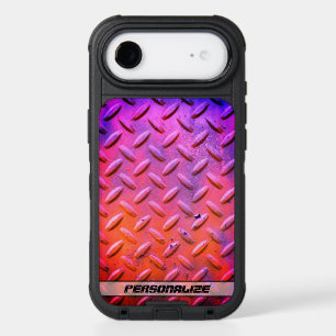 Custom Name Diamond Plate Steel Purple and Orange iPhone 17 Air Case