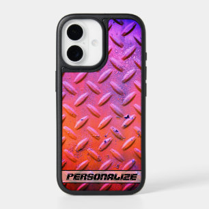 Custom Name Diamond Plate Steel Purple and Orange iPhone 17 Case