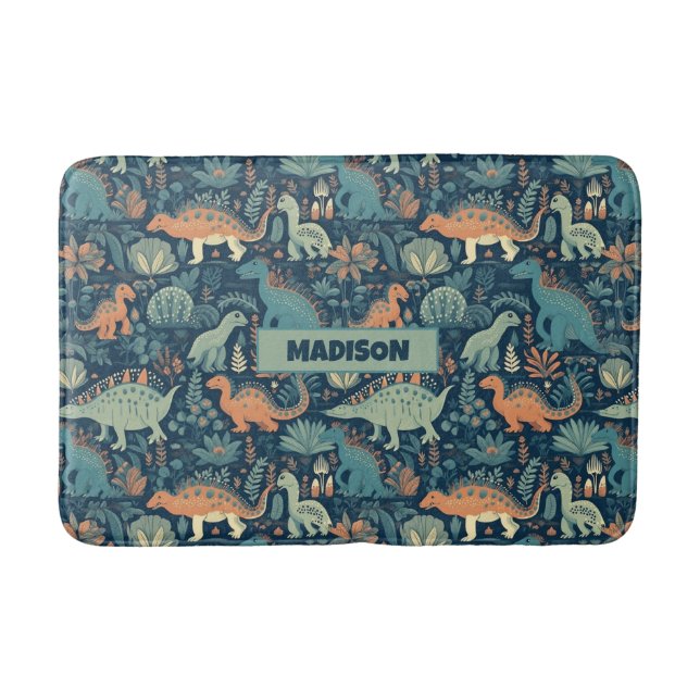 Custom Name Dinosaur Pattern Bath Mat (Front)