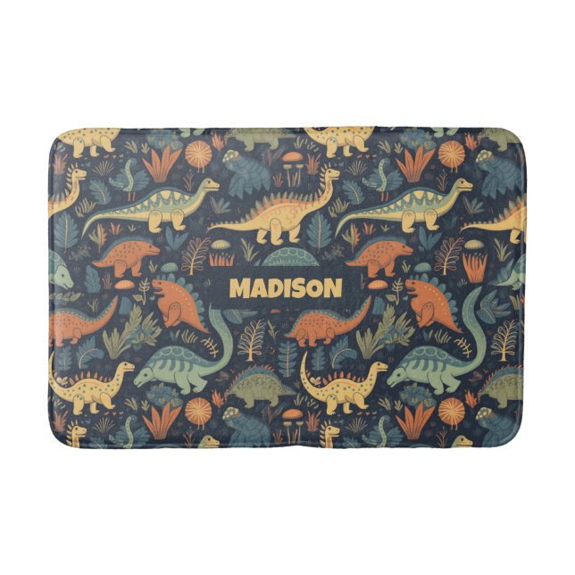 Custom Name Dinosaur Pattern Bath Mat (Front)
