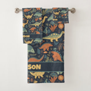 Custom Name Dinosaur Pattern Bath Towel Set