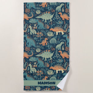 Custom Name Dinosaur Pattern Beach Towel