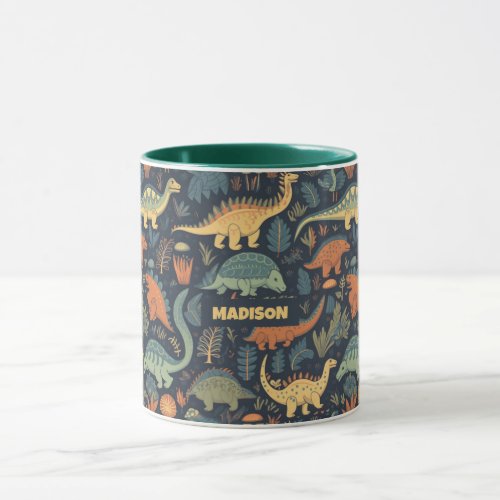 Custom Name Dinosaur Pattern Mug