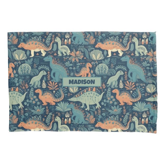 Custom Name Dinosaur Pattern Pillow Case (Front)