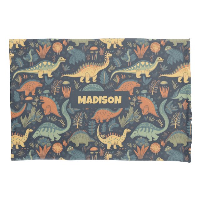 Custom Name Dinosaur Pattern Pillow Case (Front)