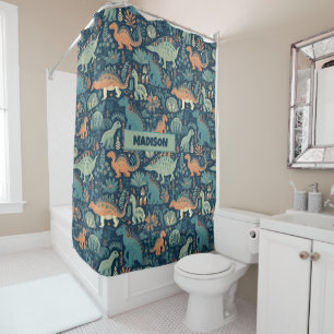 Custom Name Dinosaur Pattern Shower Curtain