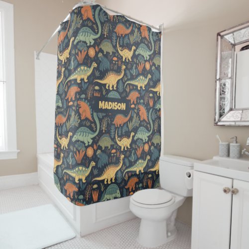 Custom Name Dinosaur Pattern Shower Curtain