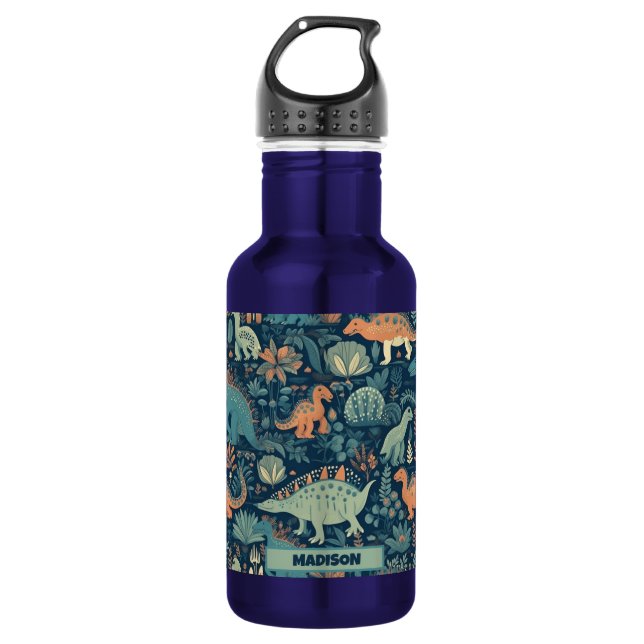 Custom Name Dinosaur Pattern Stainless Steel Water Bottle (Front)