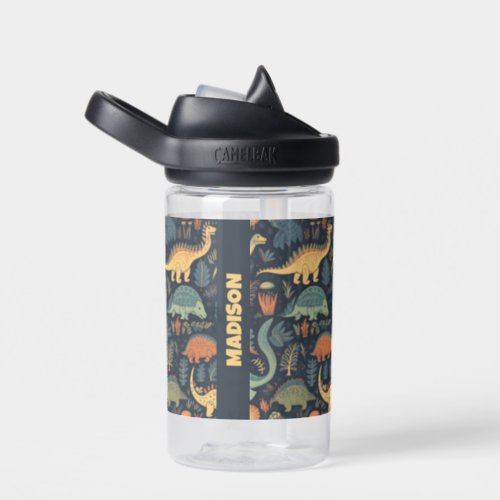 Custom Name Dinosaur Pattern Water Bottle