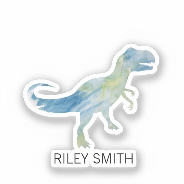 Custom Name Dinosaur Trex Kid Water Bottle Vinyl Sticker (Front)