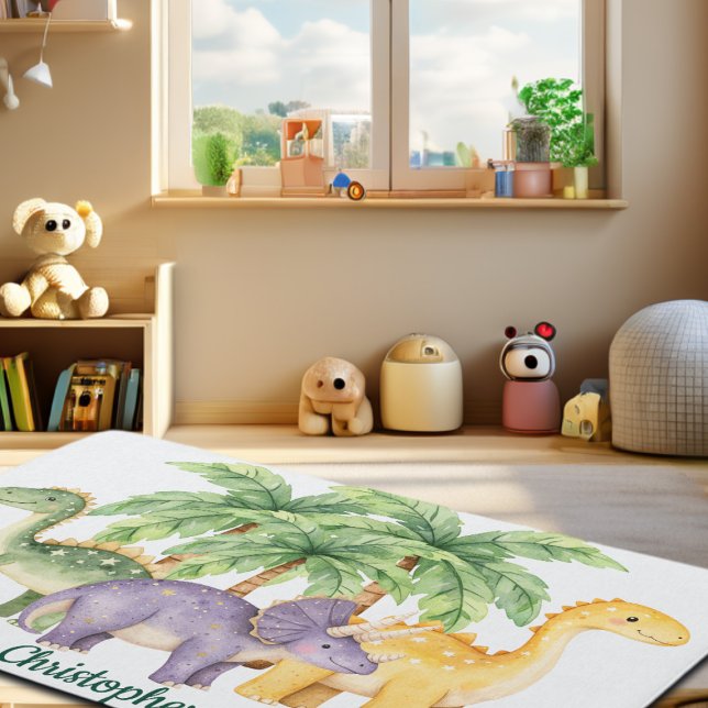 Custom Name Dinosaurs Palm Trees Rug (Creator Uploaded)