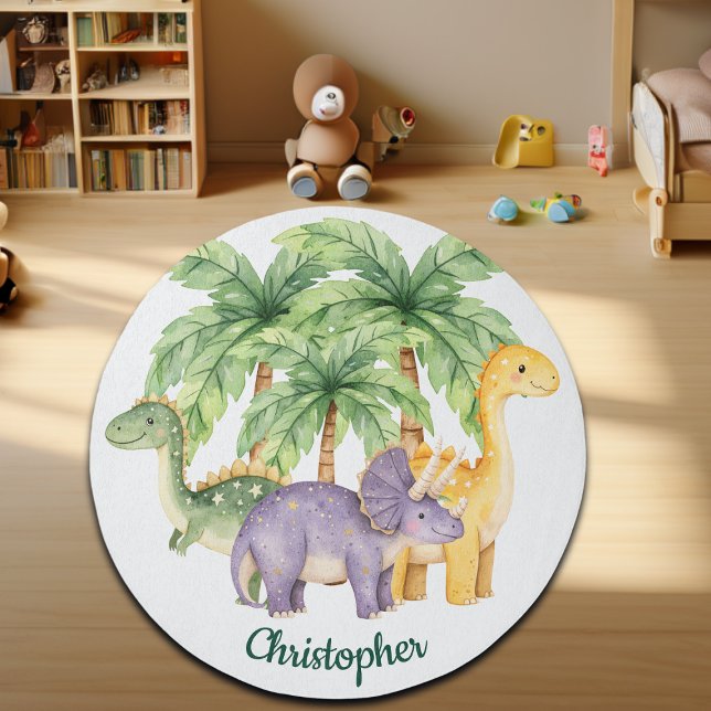 Custom Name Dinosaurs Palm Trees Rug (Creator Uploaded)