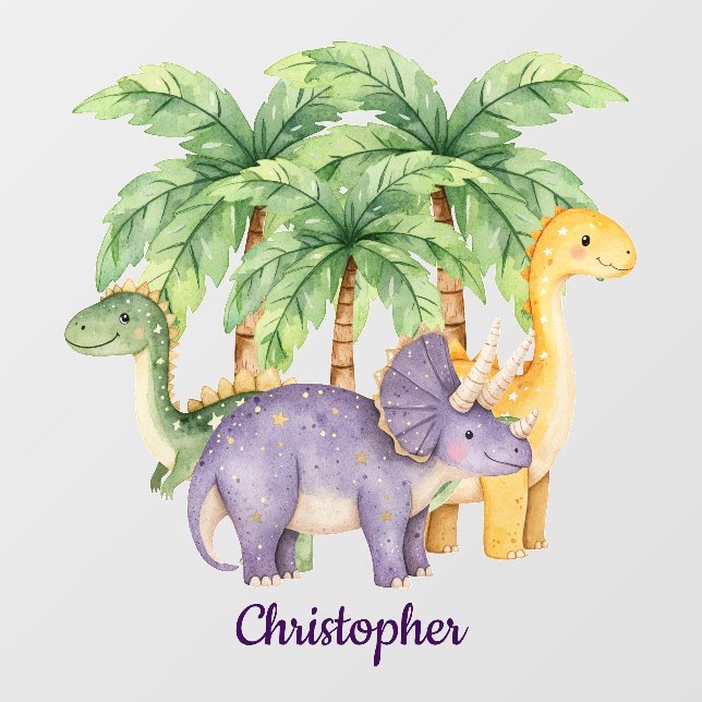 Custom Name Dinosaurs Palm Trees Wall Decal (Front)
