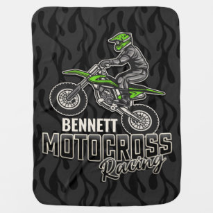 Custom NAME Dirt Bike Rider Motocross Racing Baby Blanket