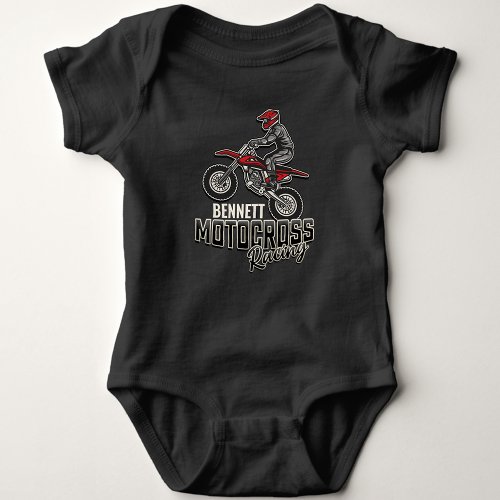 Custom NAME Dirt Bike Rider Motocross Racing Baby Bodysuit