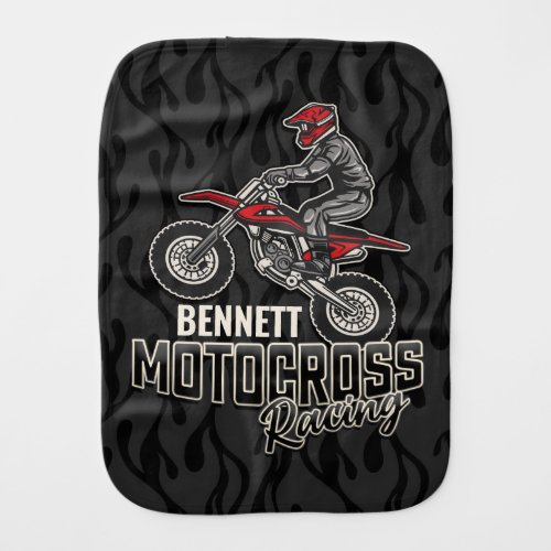 Custom NAME Dirt Bike Rider Motocross Racing Baby Burp Cloth