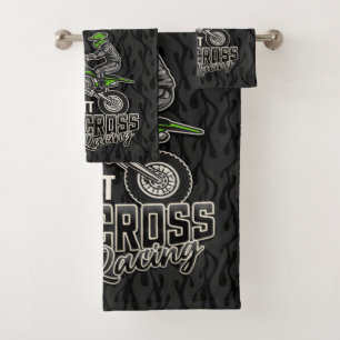 Custom NAME Dirt Bike Rider Motocross Racing Bath Towel Set
