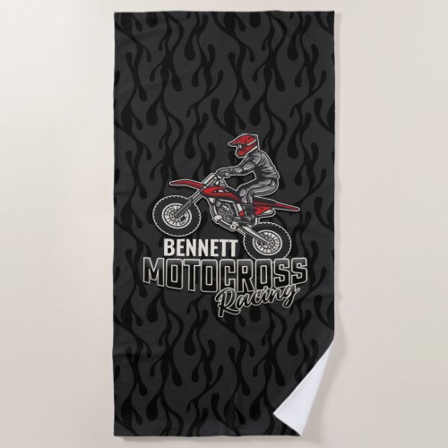Custom NAME Dirt Bike Rider Motocross Racing Beach Towel