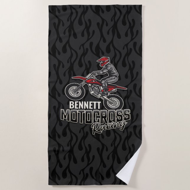 Custom NAME Dirt Bike Rider Motocross Racing Beach Towel (Front)