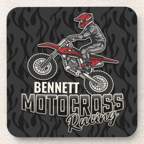 Custom NAME Dirt Bike Rider Motocross Racing Beverage Coaster