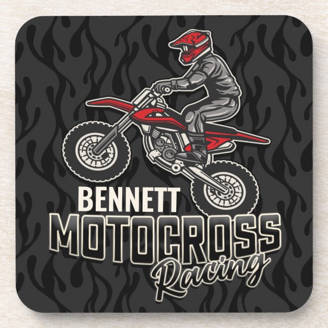 Custom NAME Dirt Bike Rider Motocross Racing Beverage Coaster (Front)