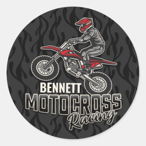 Custom NAME Dirt Bike Rider Motocross Racing Classic Round Sticker
