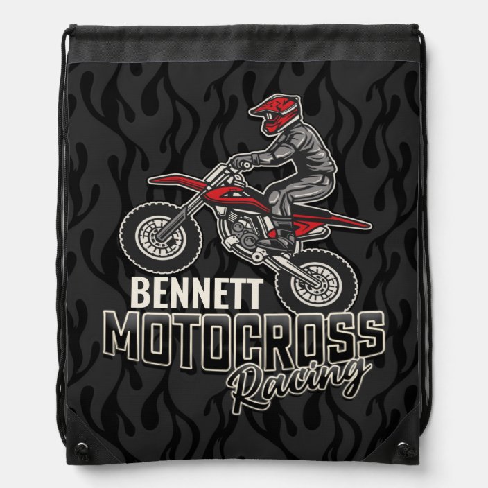 Custom NAME Dirt Bike Rider Motocross Racing Drawstring Bag