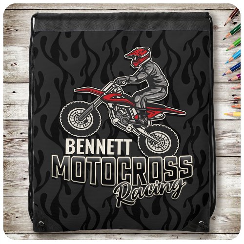 Custom NAME Dirt Bike Rider Motocross Racing Drawstring Bag