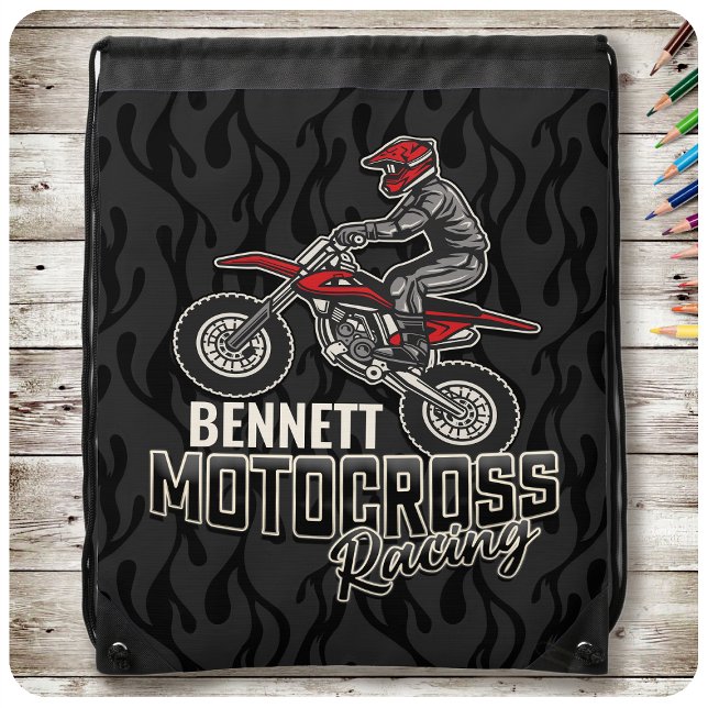 Custom NAME Dirt Bike Rider Motocross Racing Drawstring Bag (Creator Uploaded)