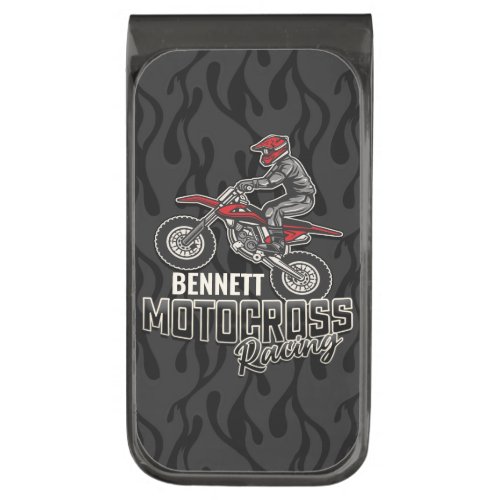 Custom NAME Dirt Bike Rider Motocross Racing Gunmetal Finish Money Clip