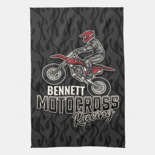 Custom NAME Dirt Bike Rider Motocross Racing Kitchen Towel