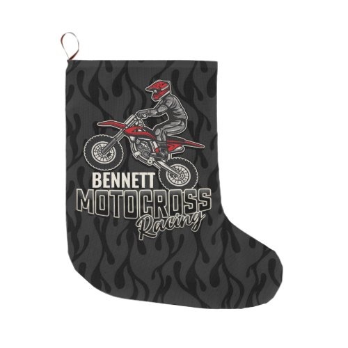 Custom NAME Dirt Bike Rider Motocross Racing Large Christmas Stocking