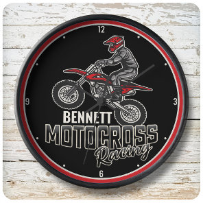 Custom NAME Dirt Bike Rider Motocross Racing Large Clock