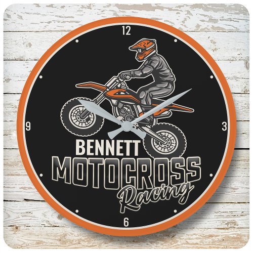 Custom NAME Dirt Bike Rider Motocross Racing Large Clock