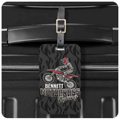 Custom NAME Dirt Bike Rider Motocross Racing Luggage Tag