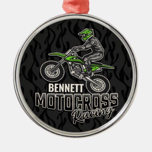 Custom NAME Dirt Bike Rider Motocross Racing  Metal Ornament