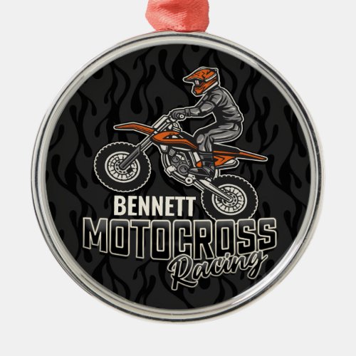 Custom NAME Dirt Bike Rider Motocross Racing Metal Ornament