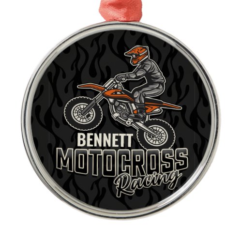 Custom NAME Dirt Bike Rider Motocross Racing Metal Ornament