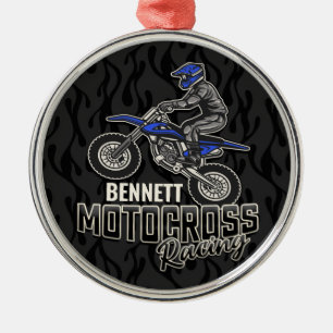 Custom NAME Dirt Bike Rider Motocross Racing Metal Ornament